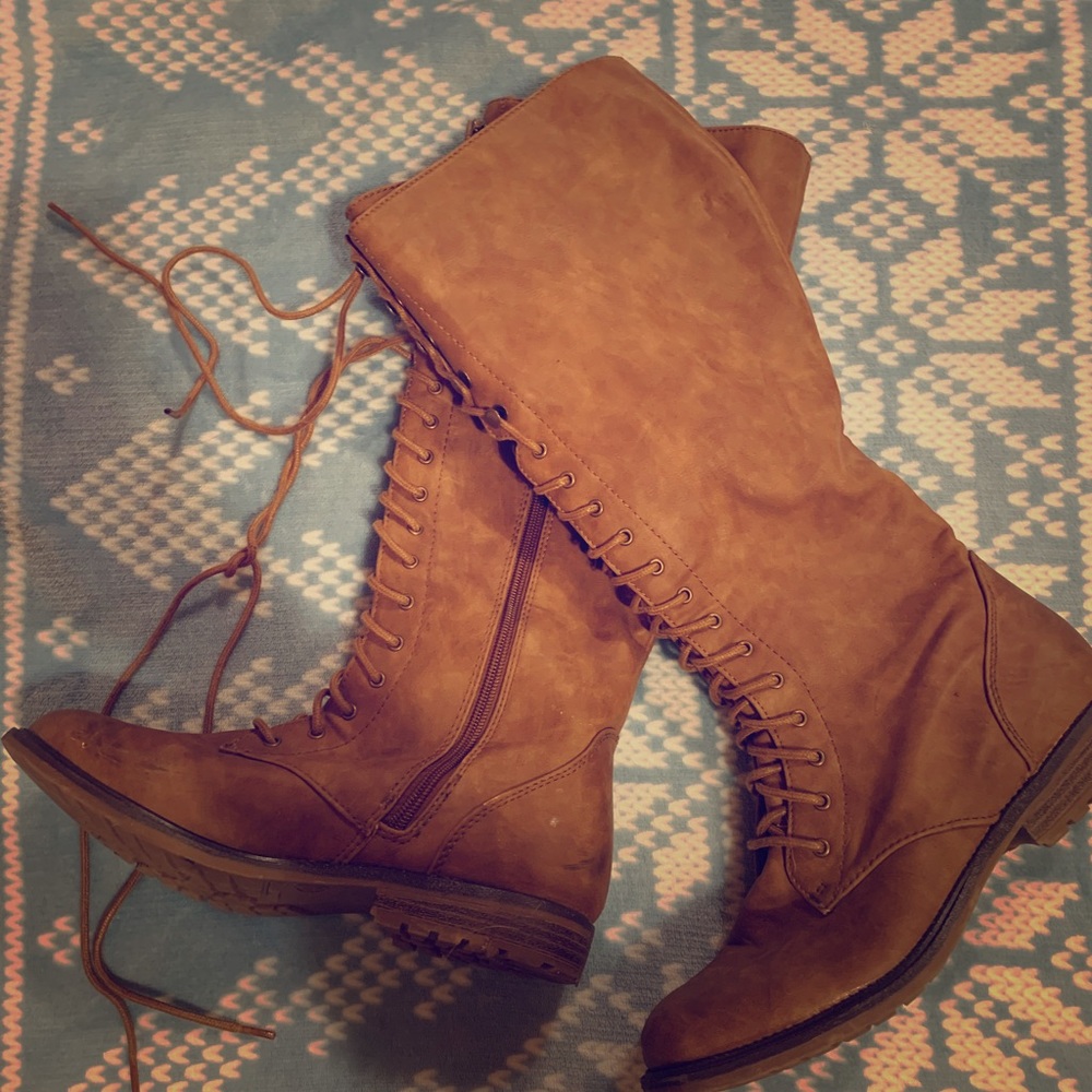 Lace up knee high boots